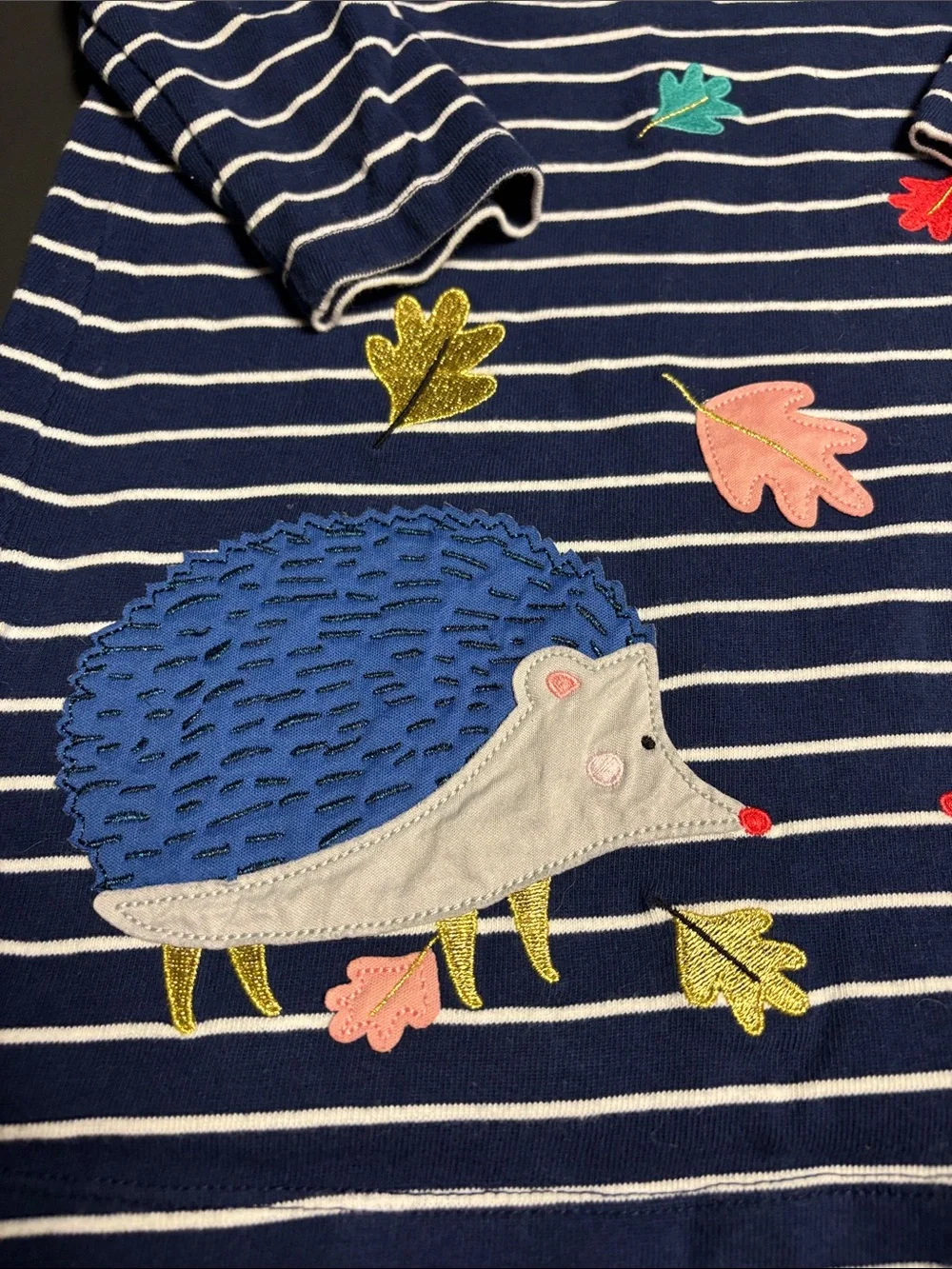 Joules Navy & White Striped Hedgehog Appliqué Dress